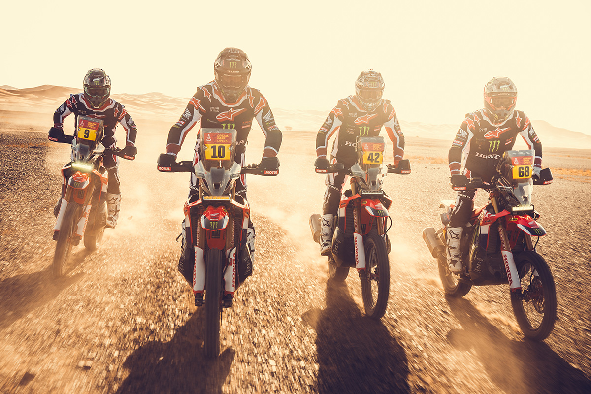 El Monster Energy Honda HRC listo para el Dakar 2026 con su potente póker de ases