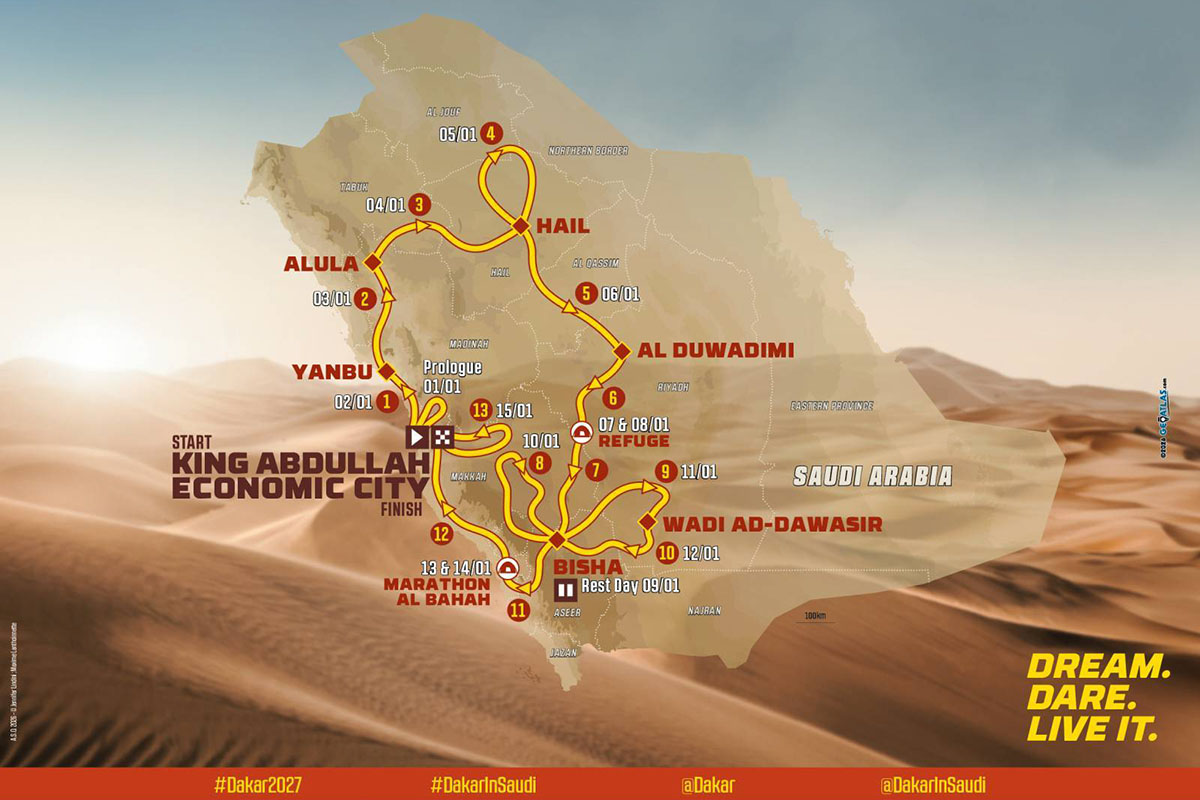 Rally Dakar 2027: recorrido confirmado rumbo al mar Rojo con 5.320 km cronometrados